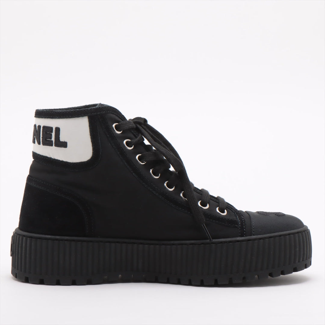 Top Quality Chanel Coco Leather X Fabric High-Cut Sneaker 35  Black G38091
