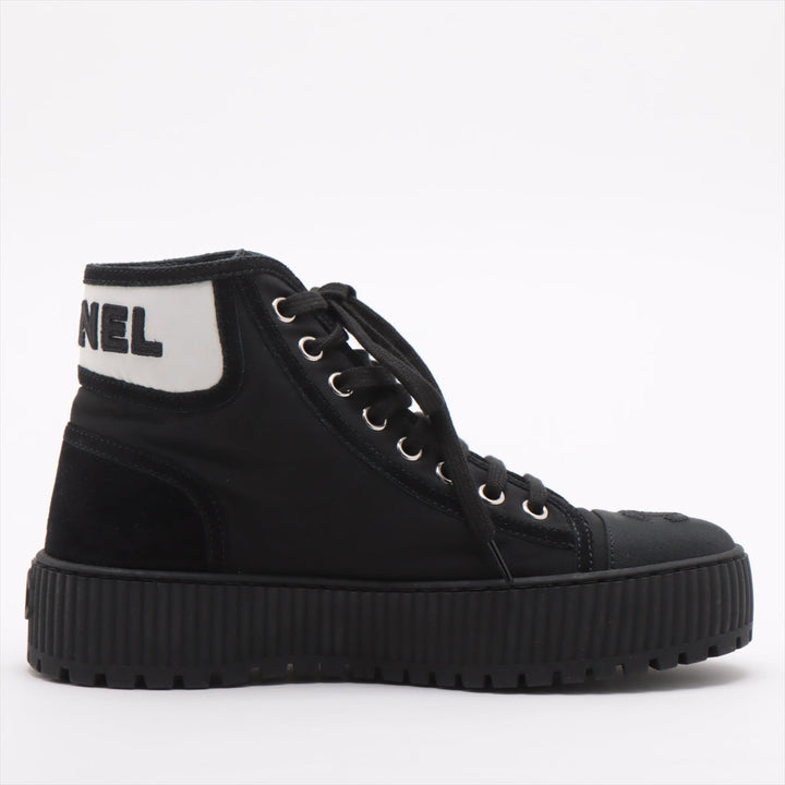 Top Quality Chanel Coco Leather X Fabric High-Cut Sneaker 35  Black G38091