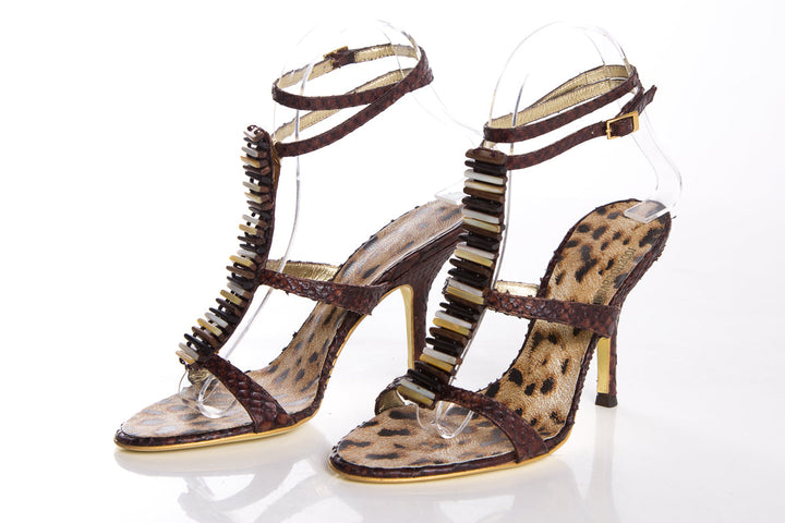 Roberto Cavalli Brown Python Sandals SZ 36