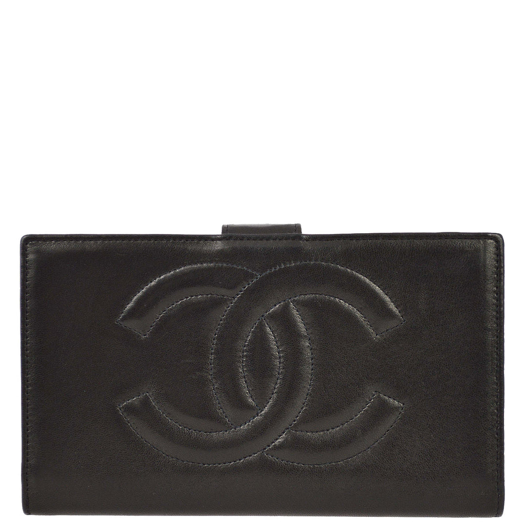 Top Quality Chanel 1991-1994 Black Lambskin Long Wallet Purse