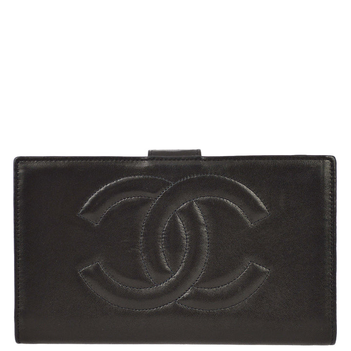 Top Quality Chanel 1991-1994 Black Lambskin Long Wallet Purse