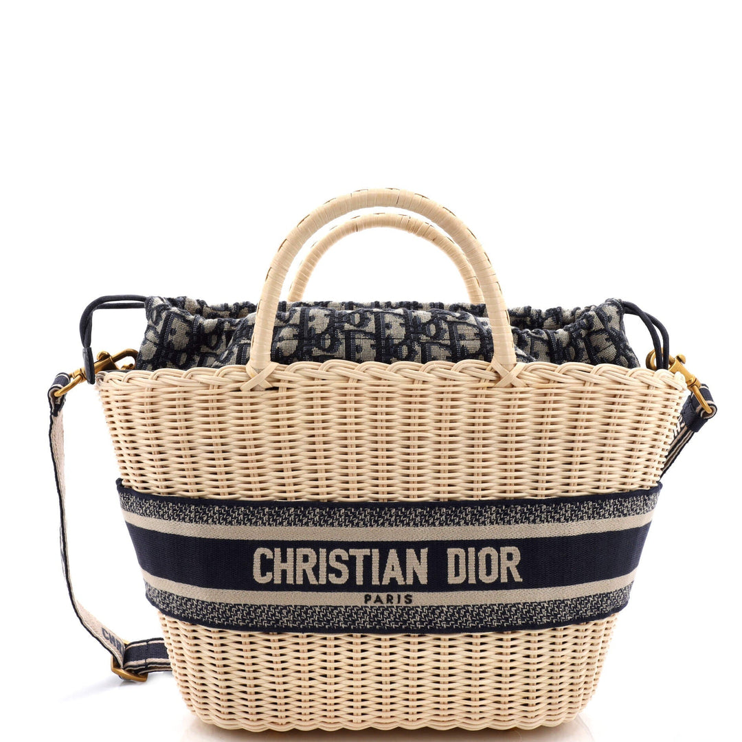Top quality Dior Basket Bag Wicker and Oblique Canvas Medium