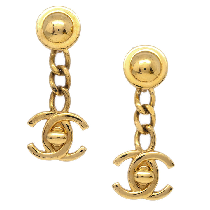 Top Quality Chanel Dangle Turnlock Earrings Clip-On Gold 96A