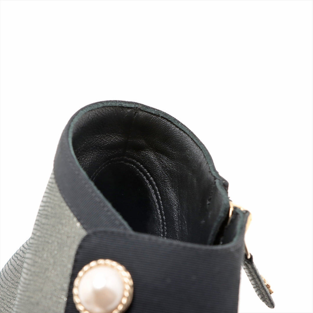 Top Quality Chanel Coco Leather X Fabric Shoes 35.5  Black X Silver G33181 Pearl