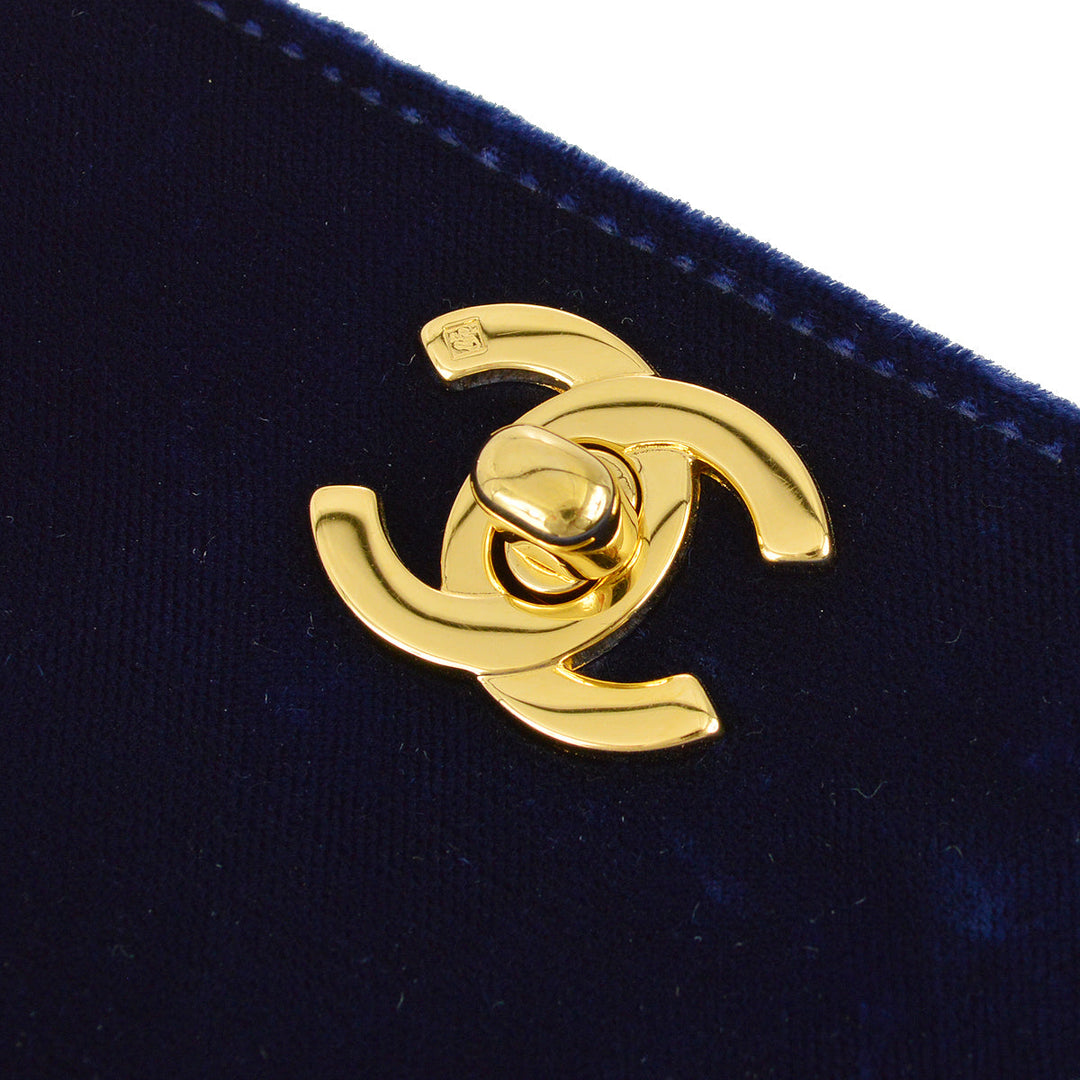 Top Quality Chanel * 1997-1999 Blue Velvet Double Sided Turnlock Handbag
