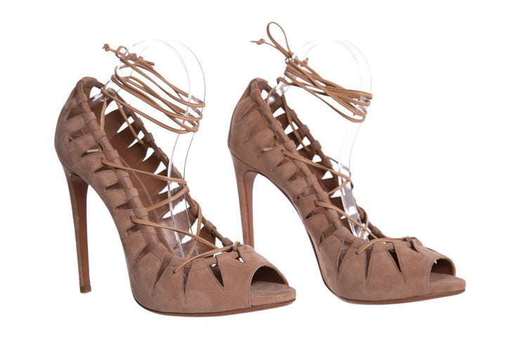 Alaïa Mauve Suede Cutout Accent Peep-Toe Pumps SZ 41