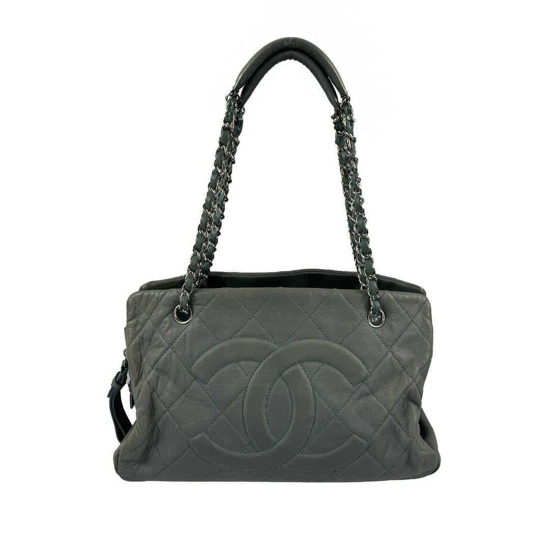 Chanel - Seafoam / Silver CC Caviar Medium Leather Shopping Tote / Shoulder Bag