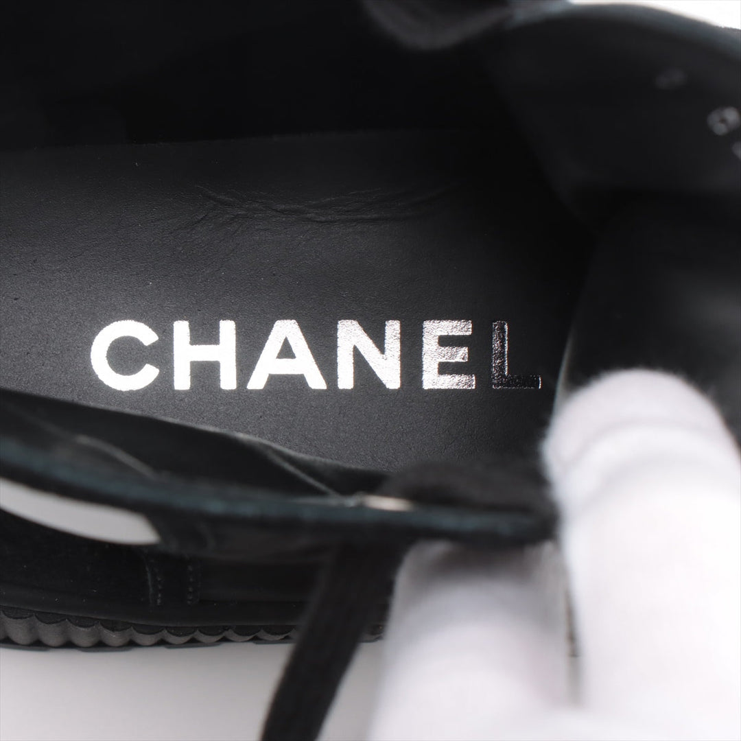 Top Quality Chanel Coco Leather X Fabric High-Cut Sneaker 35  Black G38091
