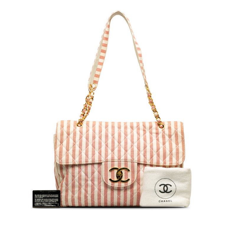 Top Quality Chanel Decamatrace Strip Cocomark Chain Shoulder Bag Pink White Cotton Lady Top Quality Chanel [More]