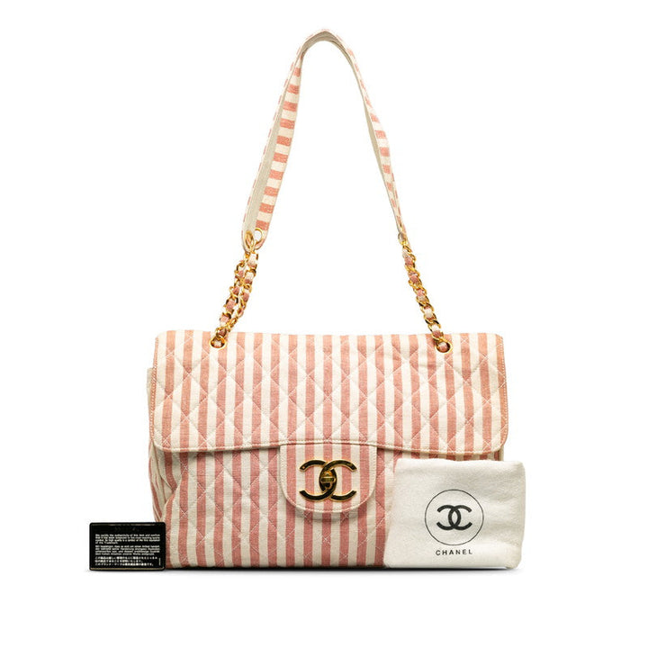 Top Quality Chanel Decamatrace Strip Cocomark Chain Shoulder Bag Pink White Cotton Lady Top Quality Chanel [More]