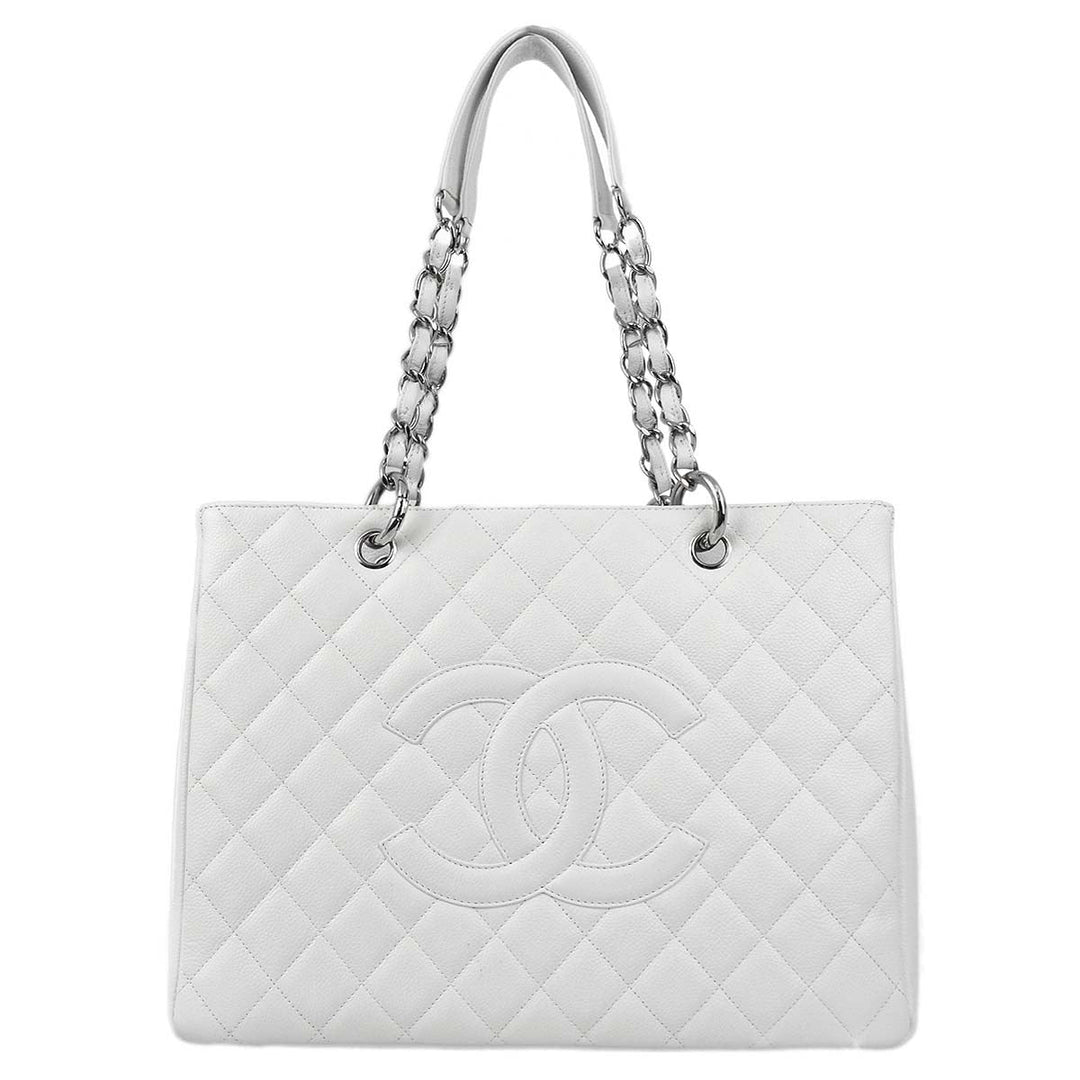 Top Quality Chanel White Caviar Grand Shopping Tote GST Chain Handbag