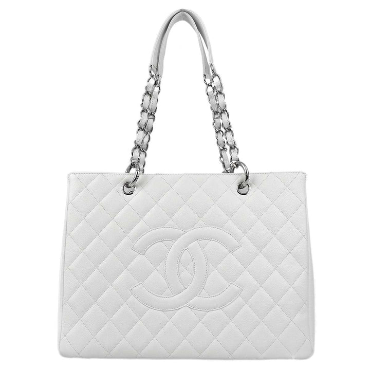 Top Quality Chanel White Caviar Grand Shopping Tote GST Chain Handbag