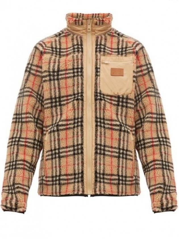 Burberry Men's Wesley Vintage Check Fleece Zip-Up Hoodie Beige