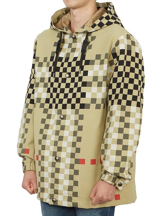 Burberry Men's Pixel Check Nylon Hooded Jacket Archive Beige