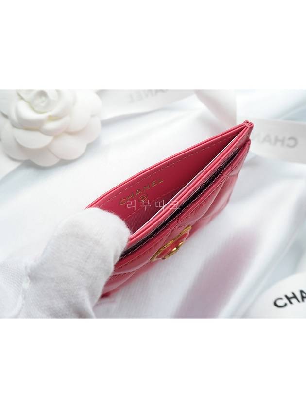 Heart Logo Lambskin Card Wallet Pink Chanel