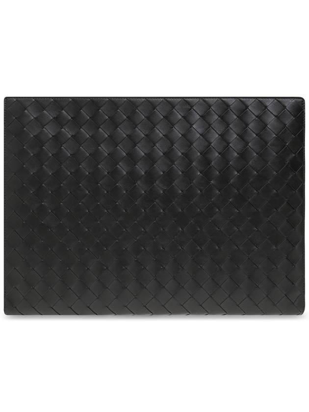 Bottega veneta Intrecciato Zipper Leather Clutch Bag Black