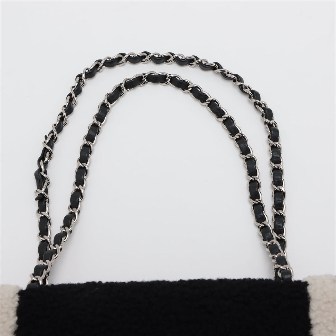 Top Quality Chanel Cocomark Mouton Double Flap Double Chain Top Bag Black x Brown Silver  23rd
