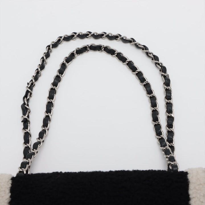 Top Quality Chanel Cocomark Mouton Double Flap Double Chain Top Bag Black x Brown Silver  23rd