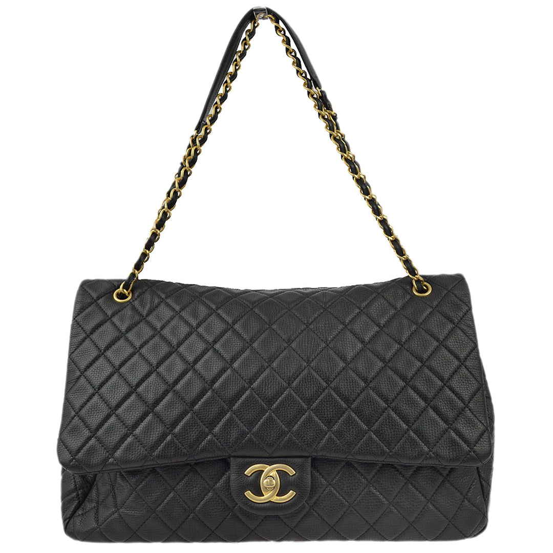 Top Quality Chanel Black Calfskin XXL Single Flap Shoulder Bag