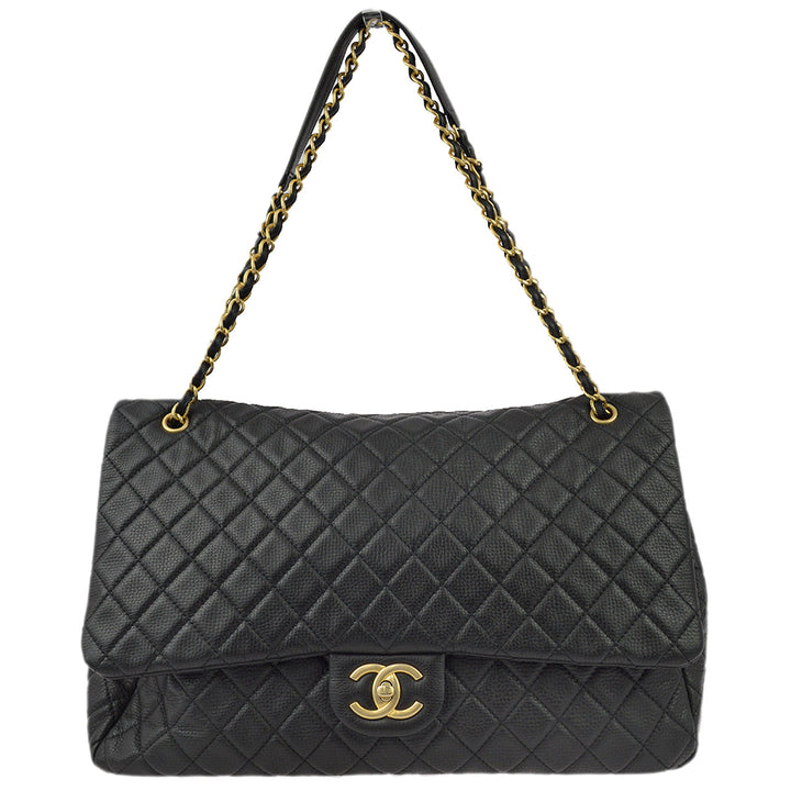 Top Quality Chanel Black Calfskin XXL Single Flap Shoulder Bag