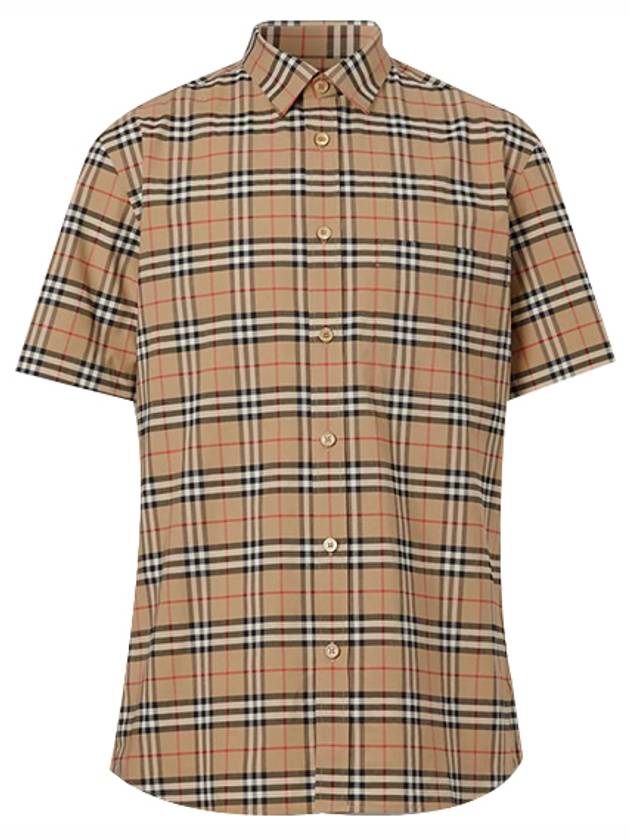 Burberry Small Scale Check Stretch Short Sleeve Shirt Archive Beige