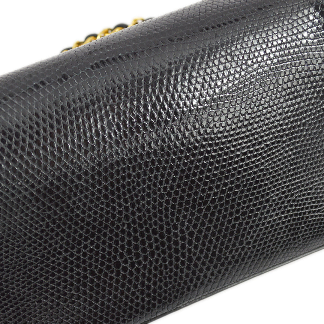 Top Quality Chanel 1989-1991 Black Lizard Chain Shoulder Bag