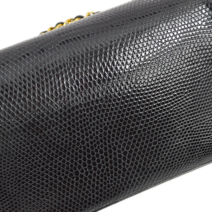 Top Quality Chanel 1989-1991 Black Lizard Chain Shoulder Bag