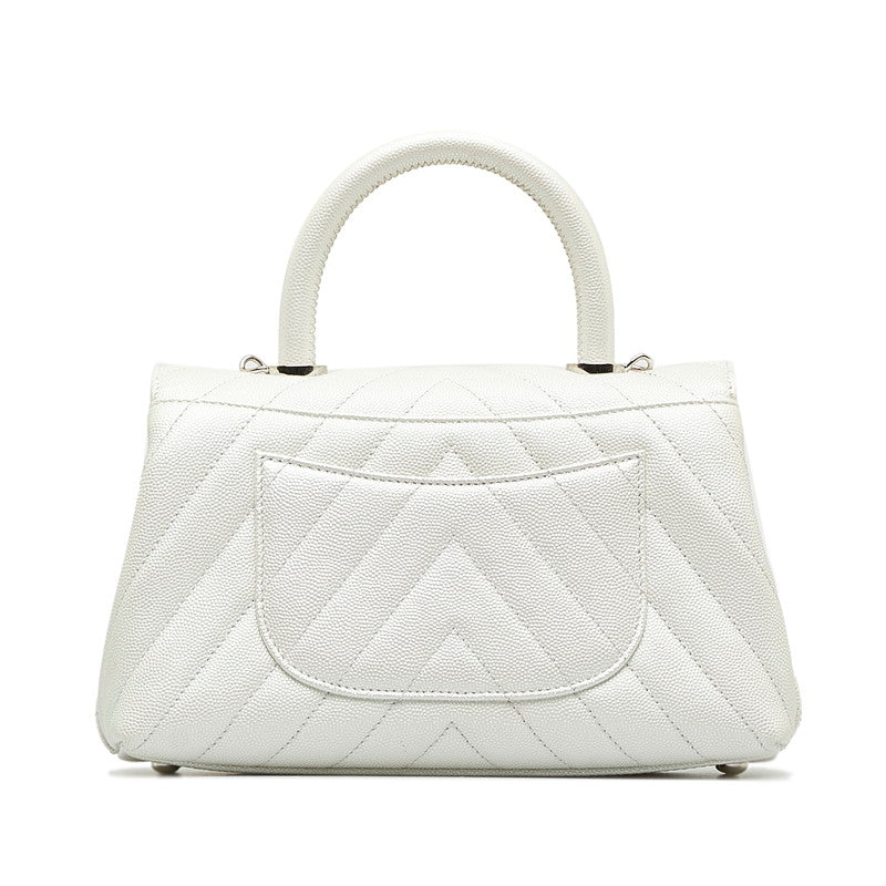 Top Quality Chanel Chevron V tick Coco Handle Handbag Shoulder Bag 2WAY White Caviar S  CHANEL