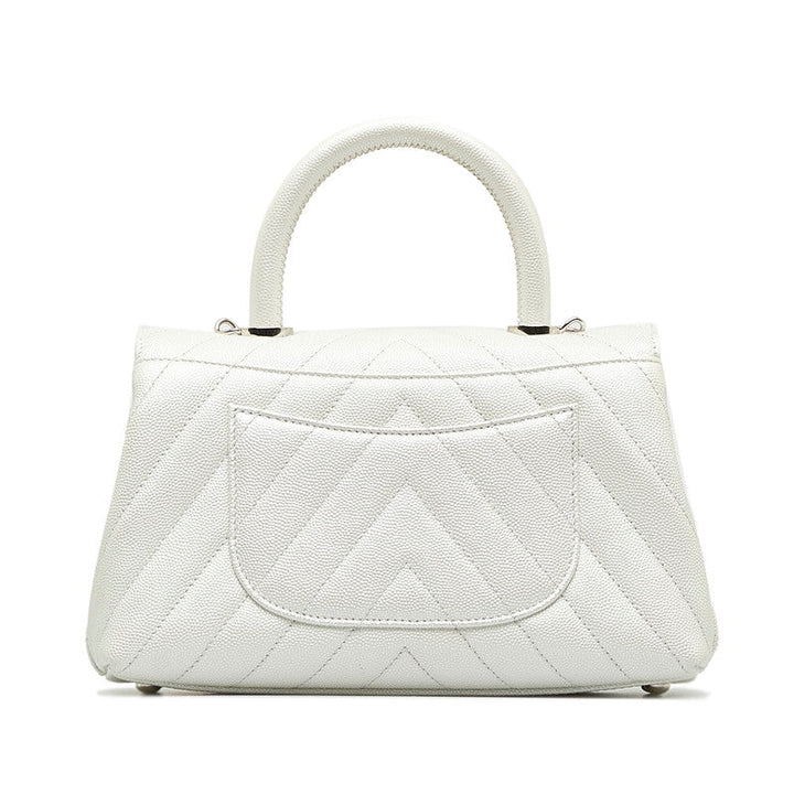 Top Quality Chanel Chevron V tick Coco Handle Handbag Shoulder Bag 2WAY White Caviar S  CHANEL