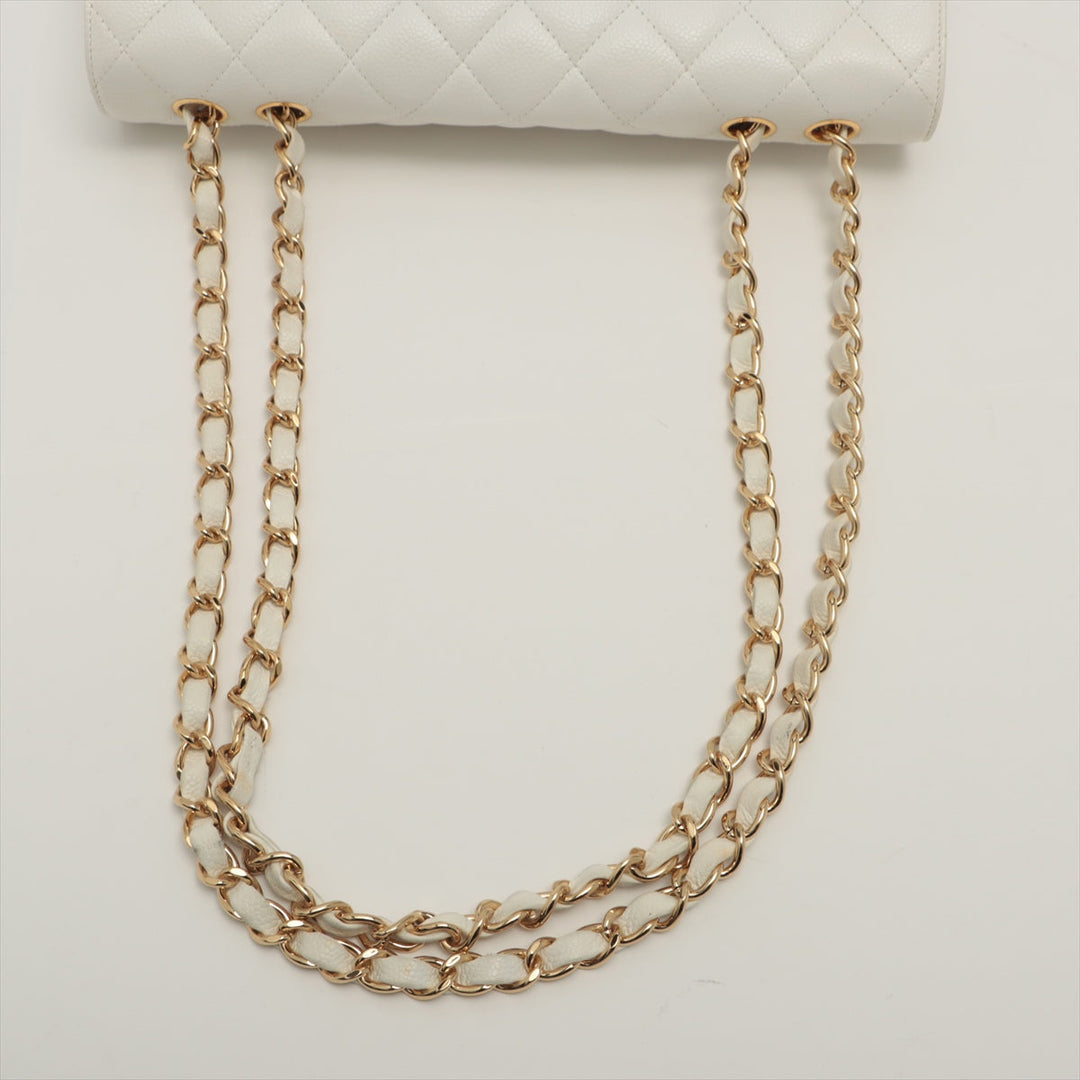 Top Quality Chanel DECAMATRASE Caviar S Single Flap Double Chain Bag White Gold  11th