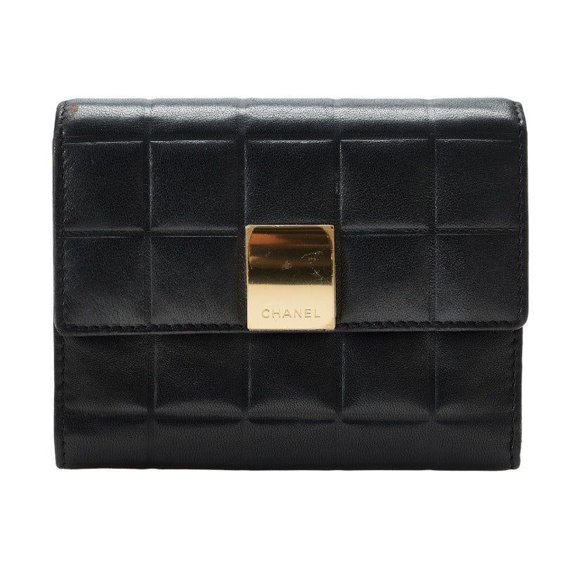 Top Quality Chanel Chocolate Bar Three Folded Wallet Black Leather