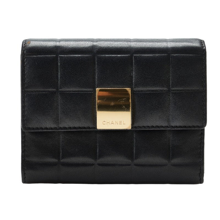Top Quality Chanel Chocolate Bar Three Folded Wallet Black Leather