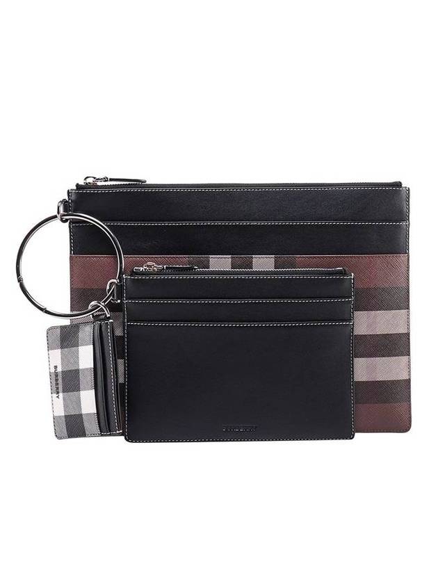 Burberry Check Triple Leather Clutch Bag Brown