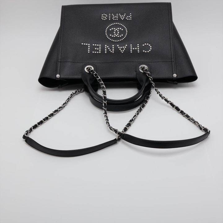 Top Quality Chanel Deauville Caviar S 2WAY Handbag Black Silver G  25th