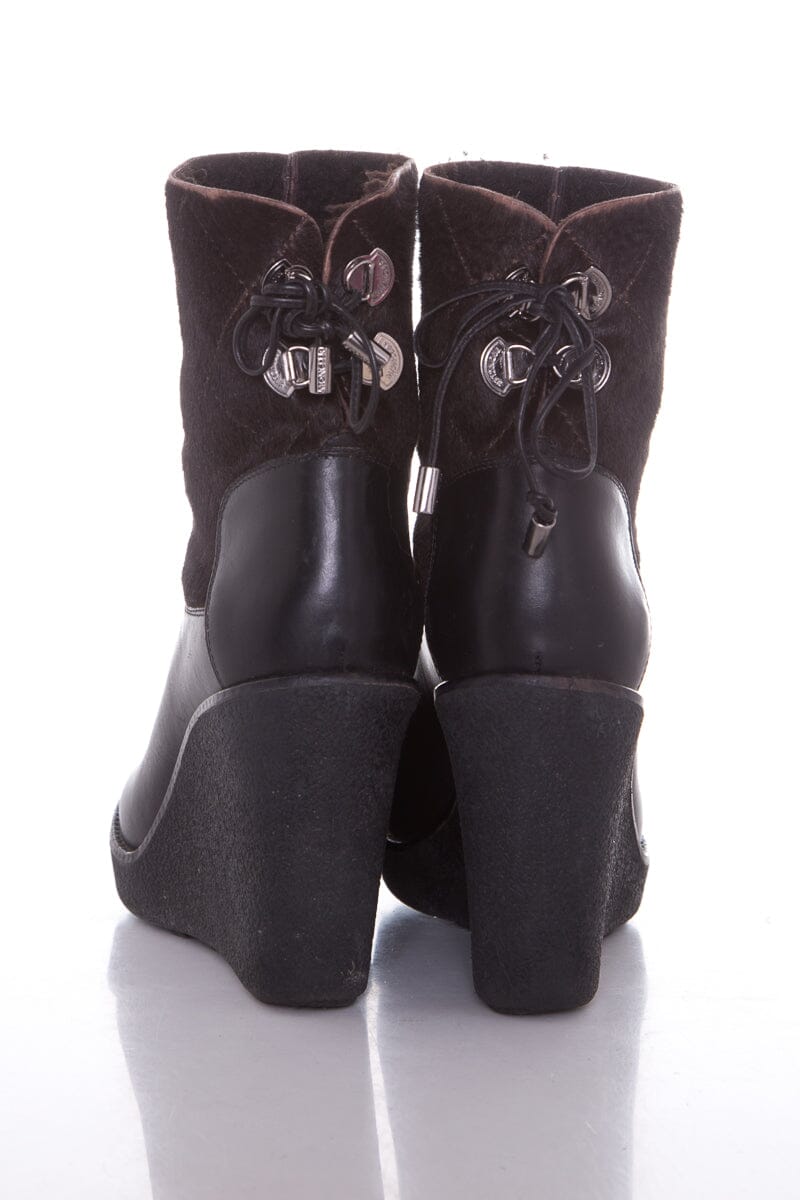 Moncler Pony and Leather Brown Booties SZ 38