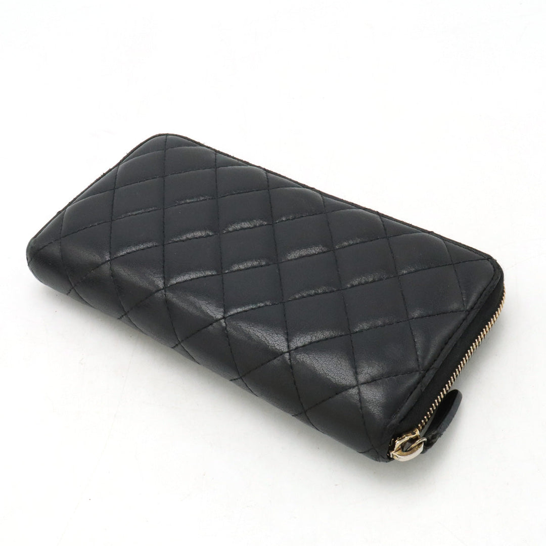 Top Quality Chanel MATRACE COCOMARK ROUNDFASNER Long Wallet Leather Black Black Gold  A50097