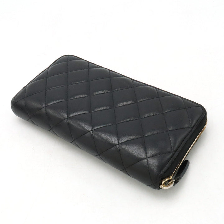 Top Quality Chanel MATRACE COCOMARK ROUNDFASNER Long Wallet Leather Black Black Gold  A50097