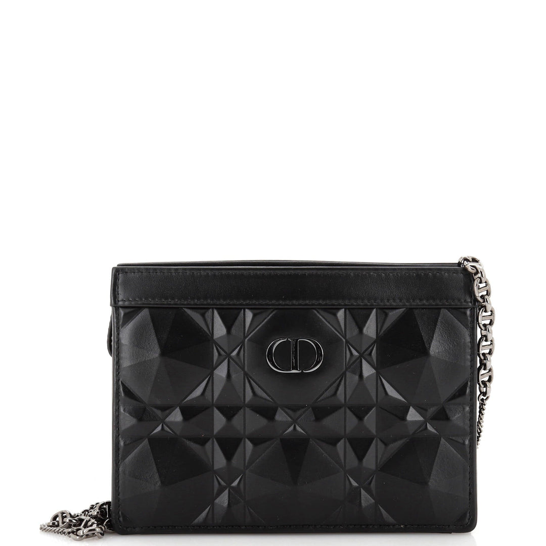 Top quality Dior Caro Zipped Pouch With Chain Diamond Motif Cannage Calfskin