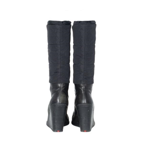 Prada Sport Leather & Puffer Wedge Boots