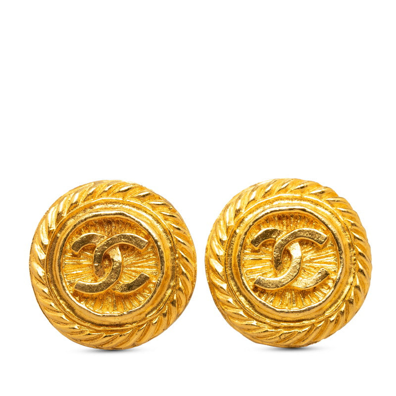 Top Quality Chanel Coco Mark Round Earrings Gold Plated Women's