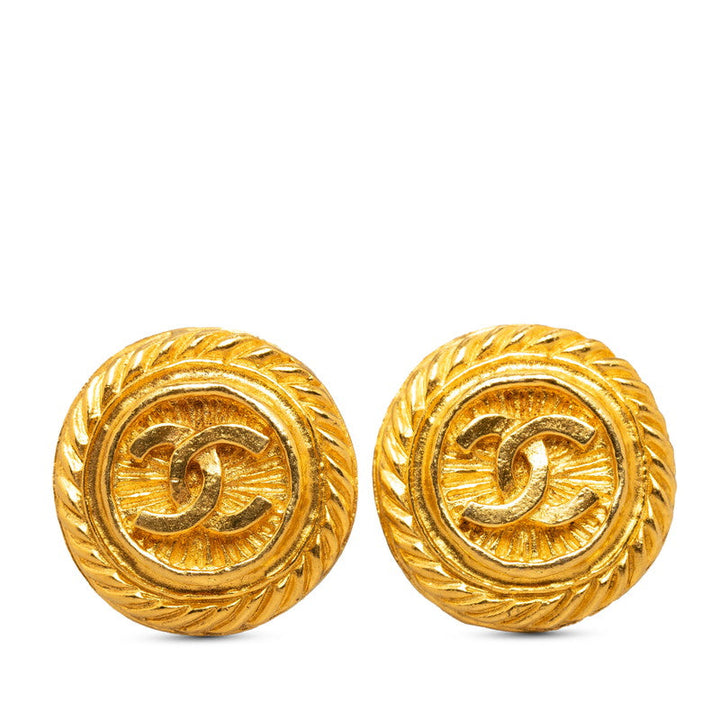Top Quality Chanel Coco Mark Round Earrings Gold Plated Women's