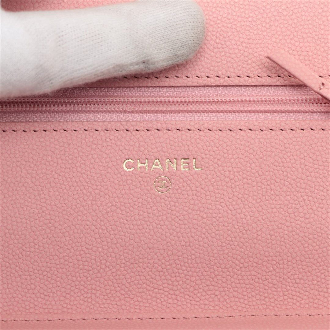 Top Quality Chanel V Stitch Caviar S Chain Wallet Pink Gold