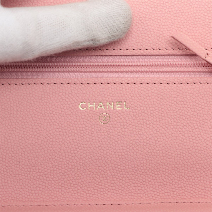 Top Quality Chanel V Stitch Caviar S Chain Wallet Pink Gold