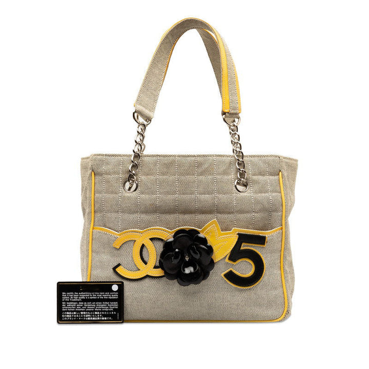Top Quality Chanel None.5 Chocolate Bar Camellia Chain Handbag A31573 Yellow Gr Canvas Emmeline  CHANEL