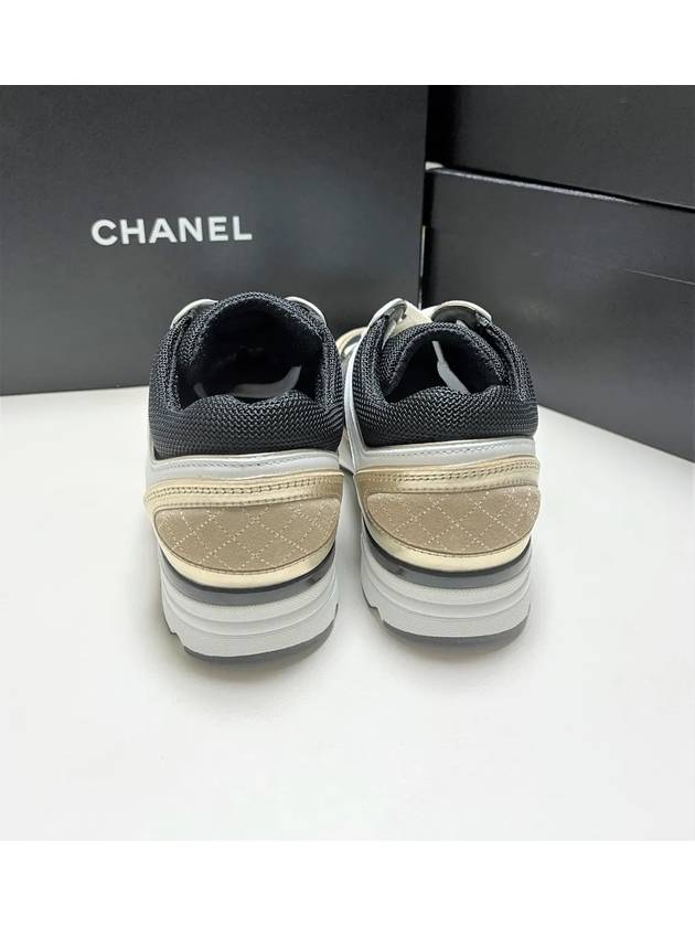 CC Logo Calfskin Fabric Low-Top Sneakers Beige Gold Chanel