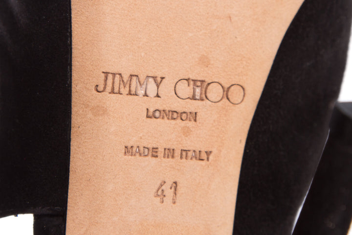 Jimmy Choo Rose Gold Glitter & Black Suede Heels SZ 41