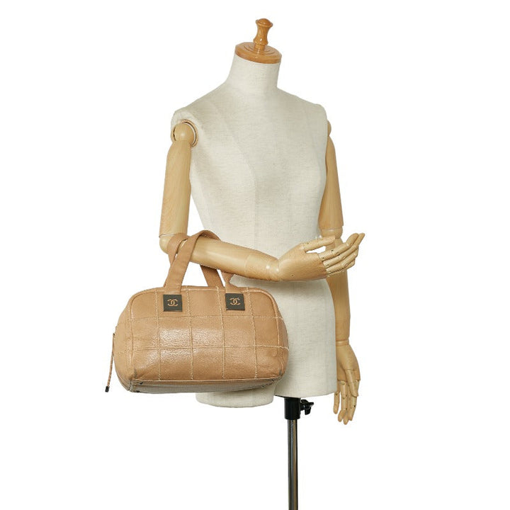 Top Quality Chanel Chocolate Bar Boston Bag Handbag Beige Leather Lady Chanel