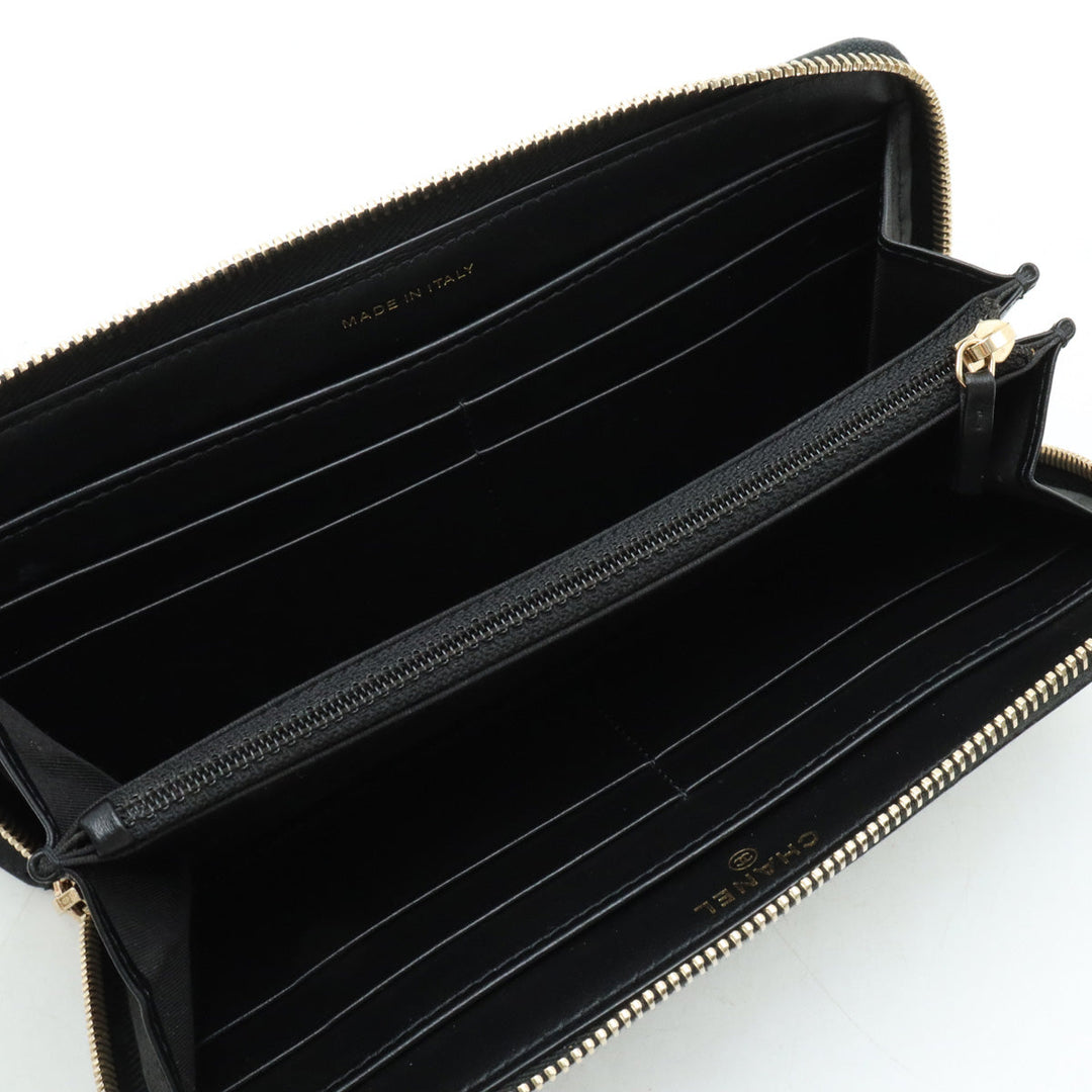 Top Quality Chanel Mademoiselle Mattress Cocomark Roundfather Long Wallet Black Black Gold  A80969