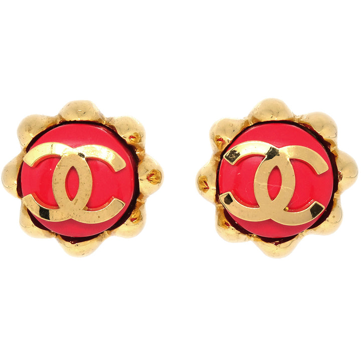 Top Quality Chanel Button Earrings Clip-On Red 29