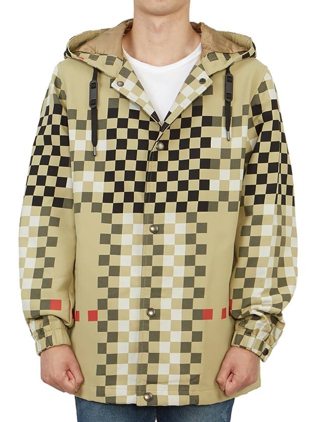 Burberry Men's Pixel Check Nylon Hooded Jacket Archive Beige